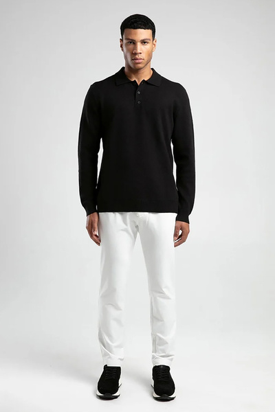 Erkek Polo Yaka Düğmeli Soft Touch Triko Kazak U008206 Siyah