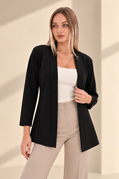 DEVRİMAY TEKSTİL Kadın Şal Yaka Düğmesiz Blazer Ceket