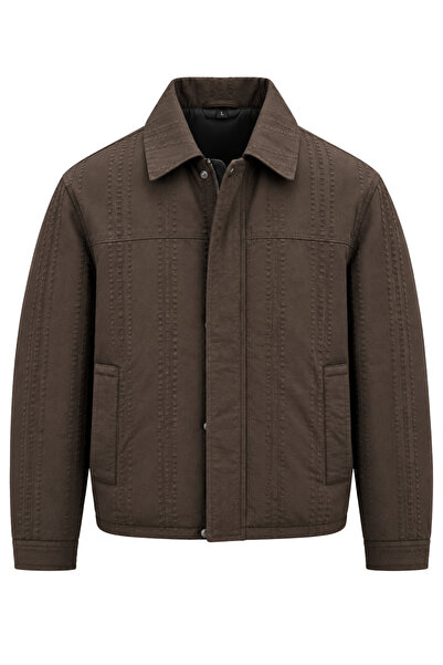 CIVILTIPOLO Men's Textured Jacket Classic Collar Zipper Snap Pocket Coat&Jacket