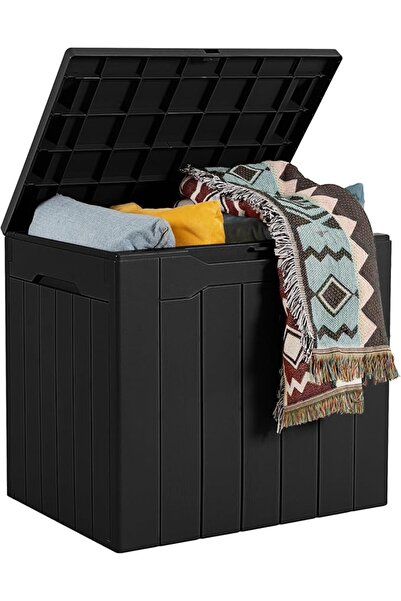 WWI Large Resin Deck Box 28 Gallon Outdoor Garden Storage Box Waterproof Lock...