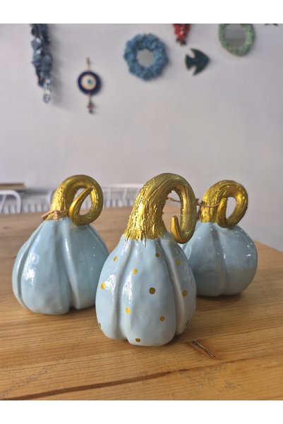 GÜLDANE SANAT ATÖLYESİ EL YAPIMI SERAMİK BAL KABAĞI 3LÜ SET