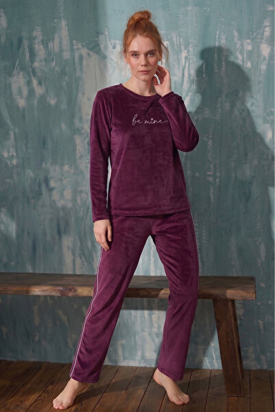 Farya Home Luxury Velvet Fransız Kadife Yanları Şeritli Ekstra Soft Pijama Takımı