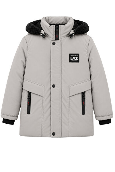 CIVILTIPOLO Boys' Winter Parka with Fur Hood, Zipper and Snap Pockets