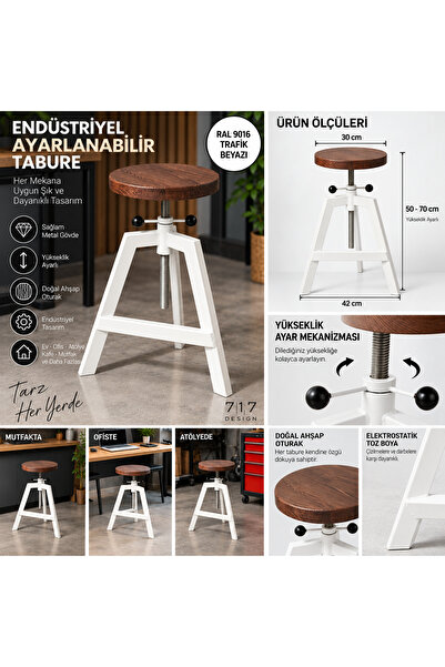 Yüksekliği Ayarlanabilir Bar Taburesi | Döner Metal Tabure | Endüstriyel Mutfak Ada & Cafe Taburesi