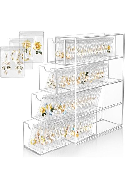 KASTWAVE Earring Holder Organizer,Clear Acrylic Jewelry Organizer Box with 4 ...