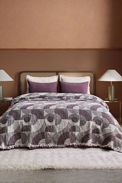 Layan Home 4 Layer 100% Cotton Muslin Double Bedspread & Throw – Geometric – ...