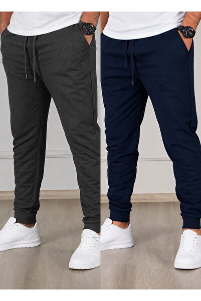 SURMARİ Set of 2 Unisex Regular Fit Ribbed Leg Black, Gray, Navy Blue, Anthra...