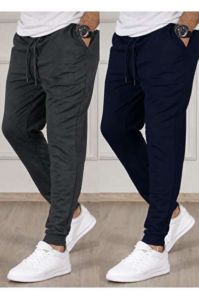 SURMARİ Set of 2 Unisex Regular Fit Ribbed Leg Black, Gray, Navy Blue, Anthra...