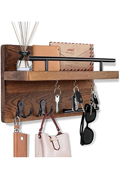 GENERAL Floating Shelves, Floating Shelf with Hooks Wooden Hanging Rack, Wall...