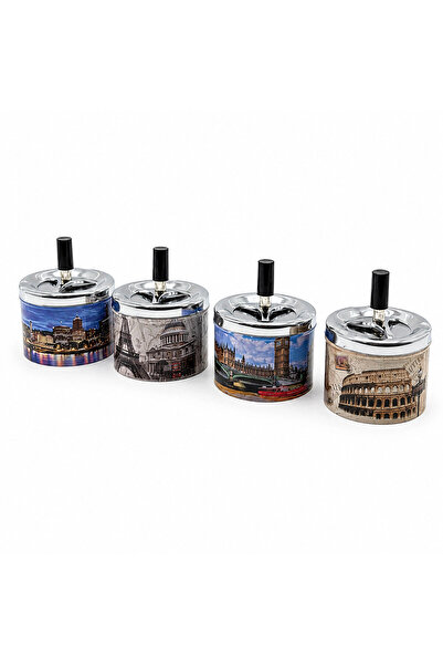 Mercansa 12 Pieces Ashtray Round - Push-On Metal Ashtray Bx40
