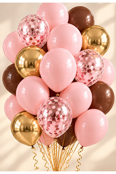 baloss fer Pink Brown Gold Balloon Set 20-Piece Chrome Gold Pink Confetti Bir...
