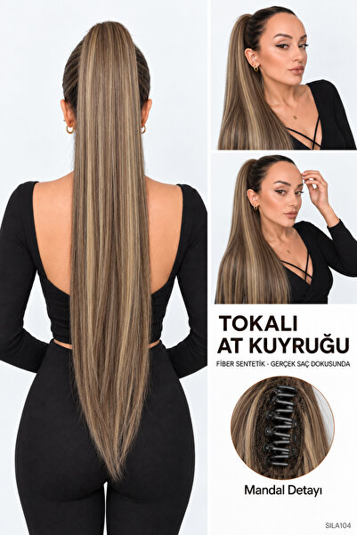 Suzan Peruk Düz Uzun Tokalı Mandalllı At Kuyruğu - Gerçek Saç dokusunda -