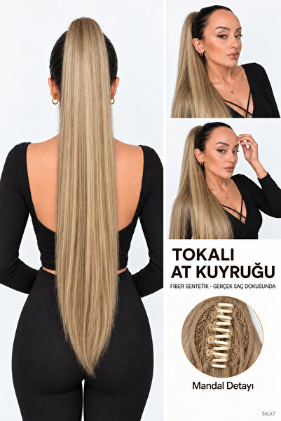 Suzan Peruk Düz Uzun Tokalı Mandalllı At Kuyruğu - Gerçek Saç dokusunda -