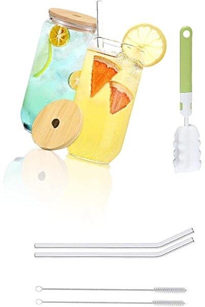 Sweet seven Glass Cups with Bamboo Lid and Glass Straw by Sweet Sven - Set of...
