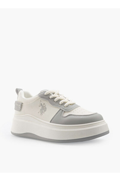 U.S. Polo Assn. حذاء رياضي نسائي برباط وطباعة شعار، يصل إلى الكاحل