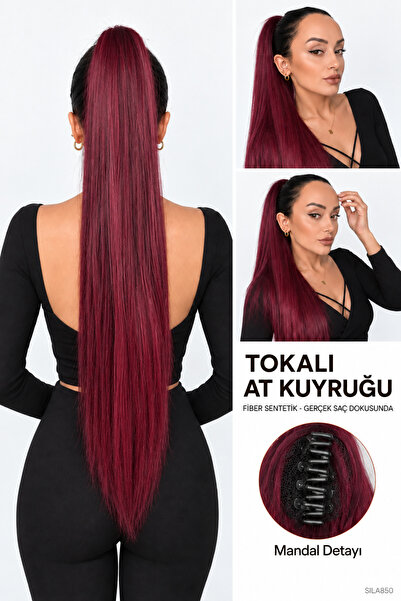 Suzan Peruk Düz Uzun Tokalı Mandalllı At Kuyruğu - Gerçek Saç dokusunda -