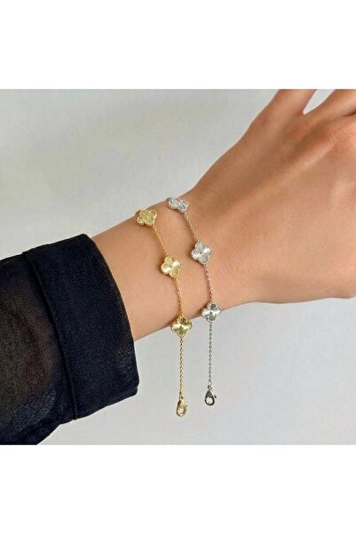 Just For You Merve Takı Özel Seri 14K Lazer Kesim Çoklu Mini Yonca Gold Bileklik