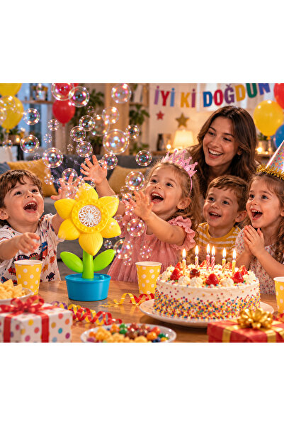 Gokidy Dev Sarı Çiçek Baloncuk Yapma Makinesi – Işıklı, Otomatik Köpük Yağmur...