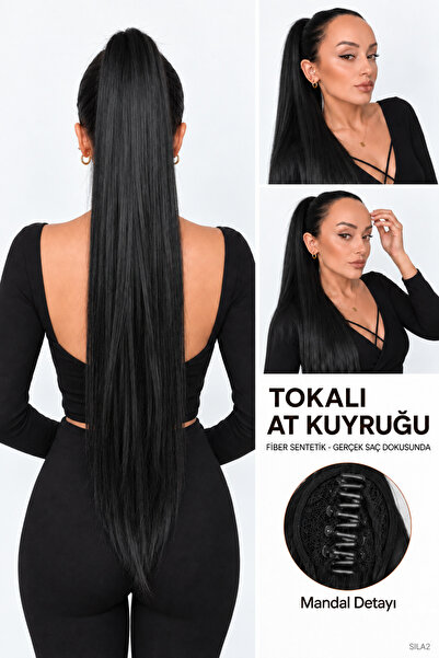 Suzan Peruk Düz Uzun Tokalı Mandalllı At Kuyruğu - Gerçek Saç dokusunda -