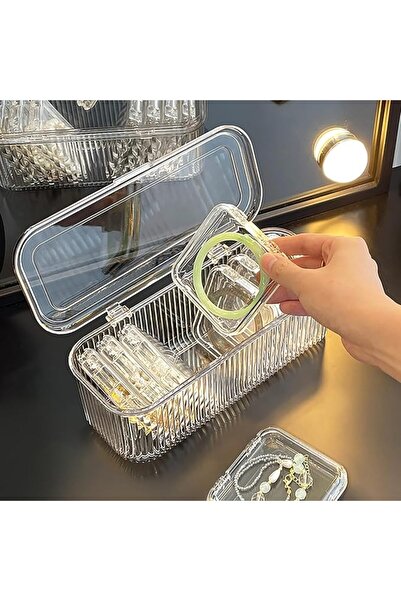 SYOSI 1 Pack Clear Acrylic Jewelry Organizer Box, with 12 Portable Anti Tarni...