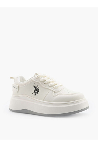 U.S. Polo Assn. حذاء رياضي نسائي برباط وطباعة شعار، يصل إلى الكاحل