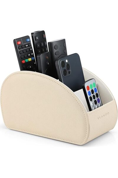 VLANDO Leather Remote Control Holder - Large Remote Control Caddy - Desktop O...
