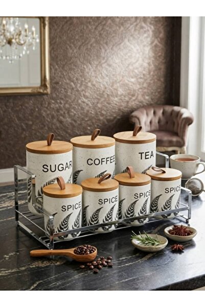 Generic Brand طقم برطمانات حفظ وتخزين بهارات وتوابل مع أغطية وحامل بتصميم أني...