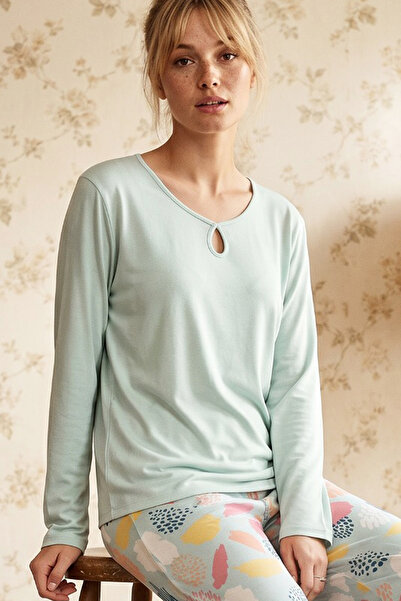 Siyah İnci Yeşil Desenli Viskon Örme Pijama Takım 26224633