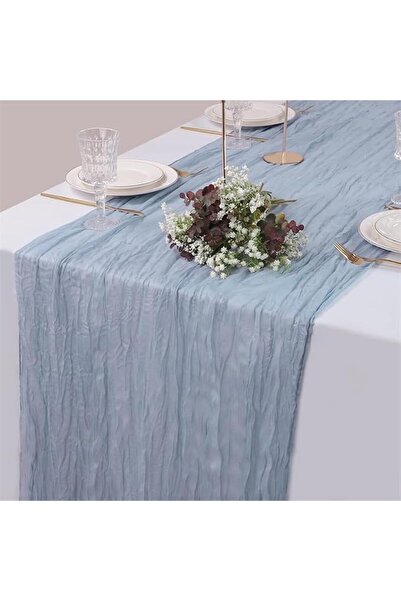 GENERAL Blue Color Cotton Fabric Tablecloth, 10" X 35" Size, Boho Rustic Tabl...