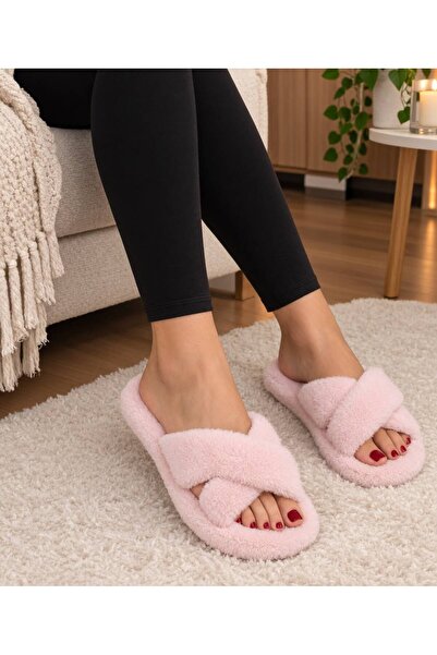 ModaTrendyy Cross-Furry Plush Winter Women's Home Slippers Soft Thick Sole Wa...