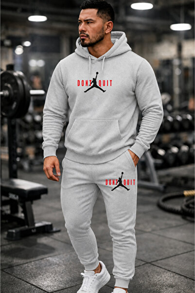 DEEPSENCE Men's Gray Hooded Tracksuit Set Dont Quit Basket