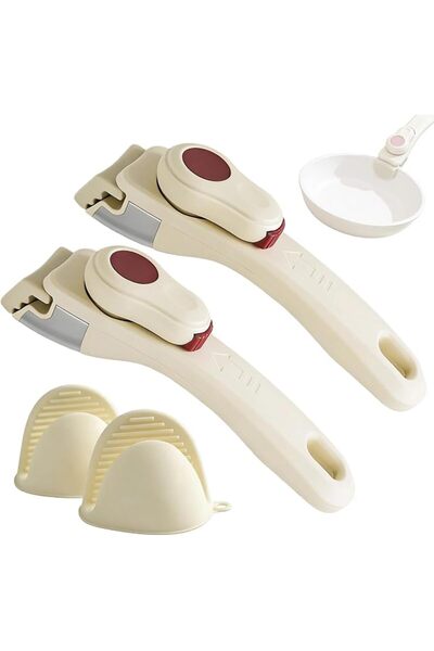 SYOSI 2PCS Removable Pot Handle Cream Beige with 2 PCS Silicone Oven Gloves P...