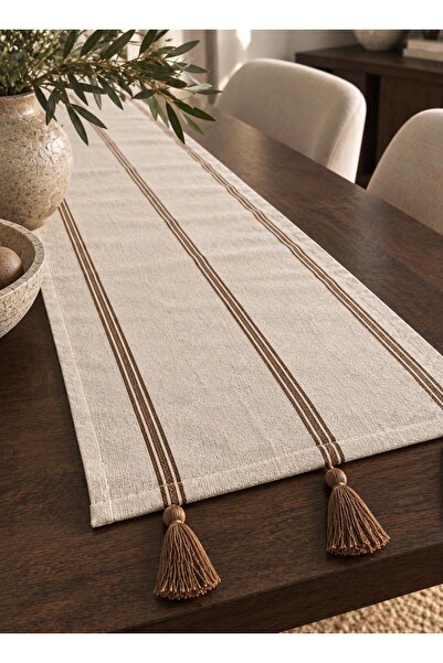 Maison Diane Home Runner Buldan Bezi Bohem Püsküllü Kahverengi Çizgili 40X140
