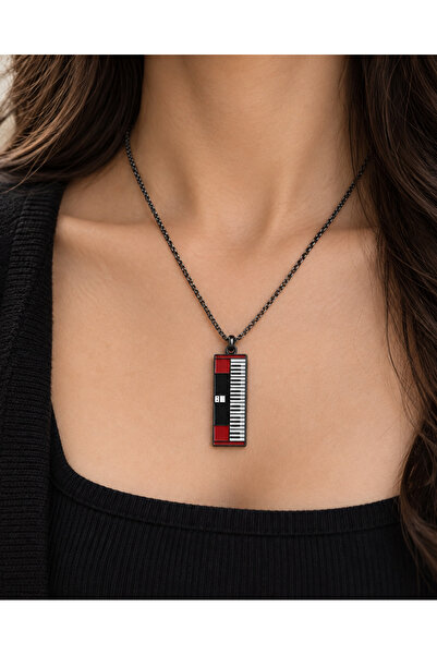 HER ŞEY NOTA www.herseynota.com Piano Keyboard Figured Necklace – Black and R...
