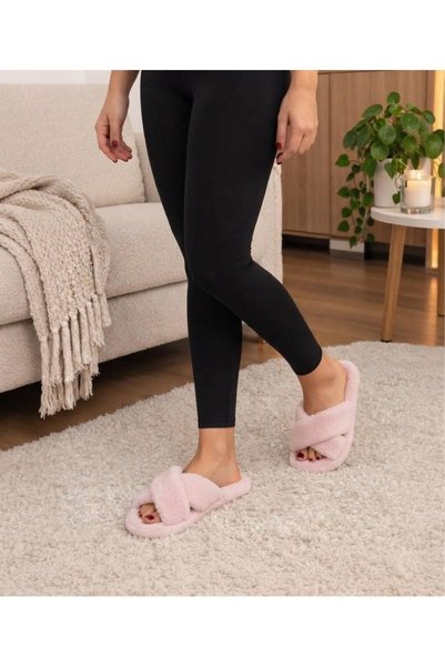 ModaTrendyy Cross-Furry Plush Winter Women's Home Slippers Soft Thick Sole Warm Indoor Comfortable Slippers Guest Dowry Gift