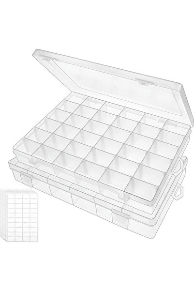 OUTUXED 2pack 36 Grids Clear Plastic Organizer Box Container Craft Storage wi...