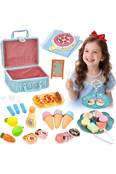 GENERAL Tea Party Set, Kids Picnic Basket Set with Cuttable Fruits, Blanket, ...