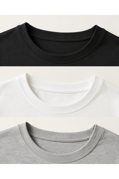 LUGMO Girls Boys 3-Piece Long Sleeve Crew Neck Badi T-Shirt Black Gray White