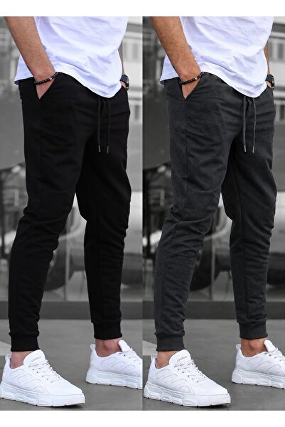SURMARİ Set of 2 Unisex Regular Fit Ribbed Leg Black, Gray, Navy Blue, Anthra...