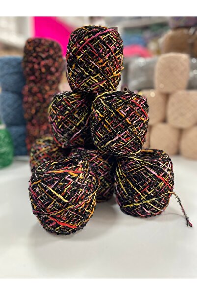 Göçer İplik Since Hand Knitting Yarn Black Boucle Glitter Multi-Colored Gradi...