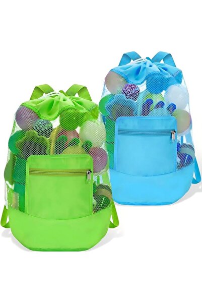 EXCEFORE 2 Pack Mesh Drawstring Beach Backpack, Large Capacity Waterproof Fab...
