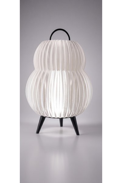 Modern Bohem Oluklu Balkabağı Masa Lambası - Siyah Ayaklı Kablolu Dekoratif Gece Lambası (30 cm)