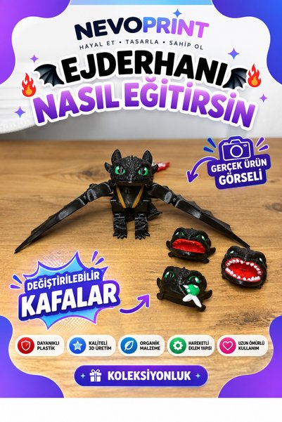 nevoPrint Ejderhanı Nasıl Eğitirsin – Dişsiz (Toothless) Hareketli Figür | 21 cm