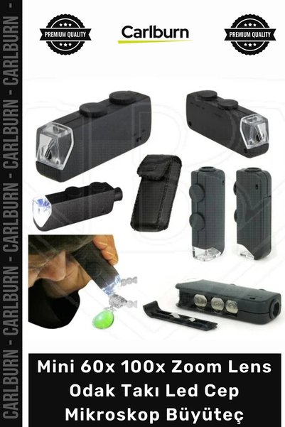 Carlburn #Büyüteç Işıklı Hassas Ayarlı Kuyumcu Mini 60x 100x Zoom Lens Odak Takı Led Cep Mikroskop Büyüteç