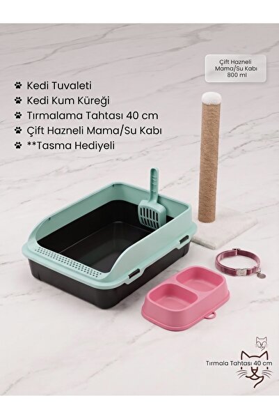 miyorapet 5 Parça Kedi Set (Tuvalet - Tırmalama - Mama Kabı - Tasma)