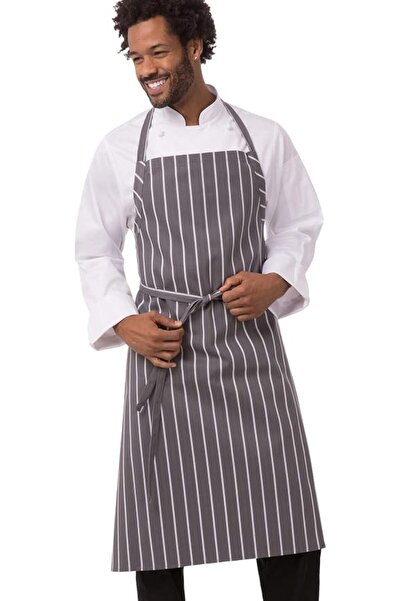 Chef Works Men's A100-BCS English Chef Apron, Black Chalk Stripe, Gray W/Whit...