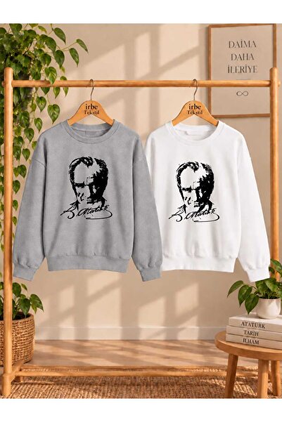 2'li ATATÜRK Baskılı Ünisex Penye Sweatshirt