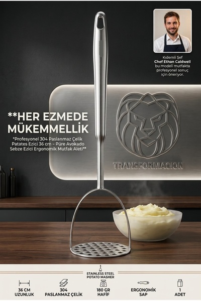 Transformacion Potato Masher 36 cm - Professional 304 Stainless Steel Puree A...