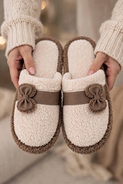 ModaTrendyy Bow-Tie Plush Furry Winter Women's Home Slippers Soft Sole Warm Indoor Comfortable Slippers Guest Dowry Gift