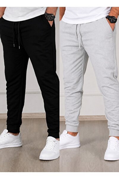 SURMARİ Set of 2 Unisex Regular Fit Ribbed Leg Black, Gray, Navy Blue, Anthra...